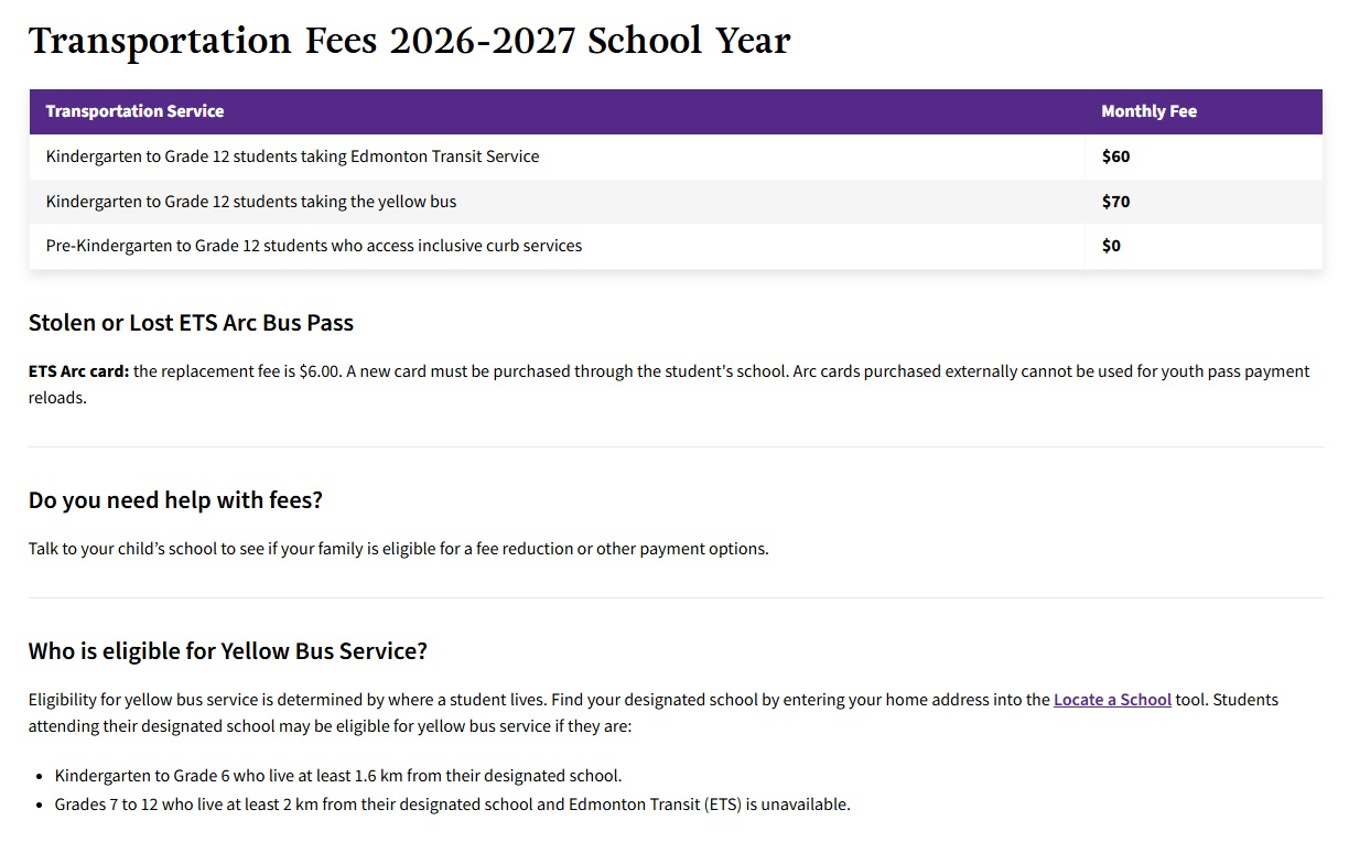 ECSD Transportation Fees 2026 27